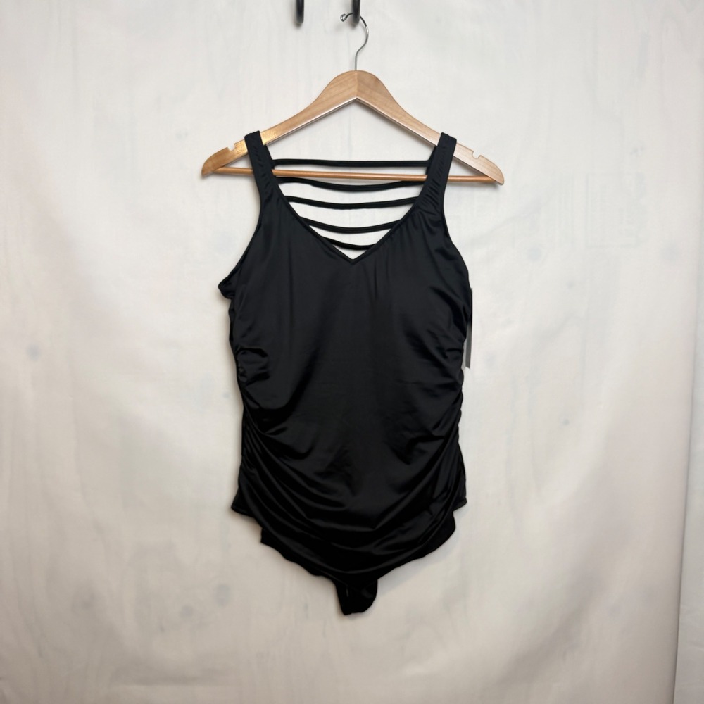Magicsuit Steffi Behind Bars One Piece‎ Swimsuit Women 20W Black Ruched Slimming